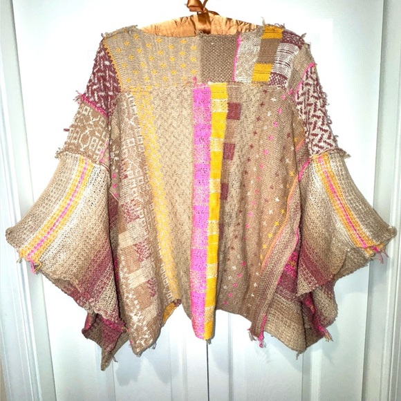 Easel Patchwork Knit Oversized Cropped Top Size Small - Picture 2 of 9